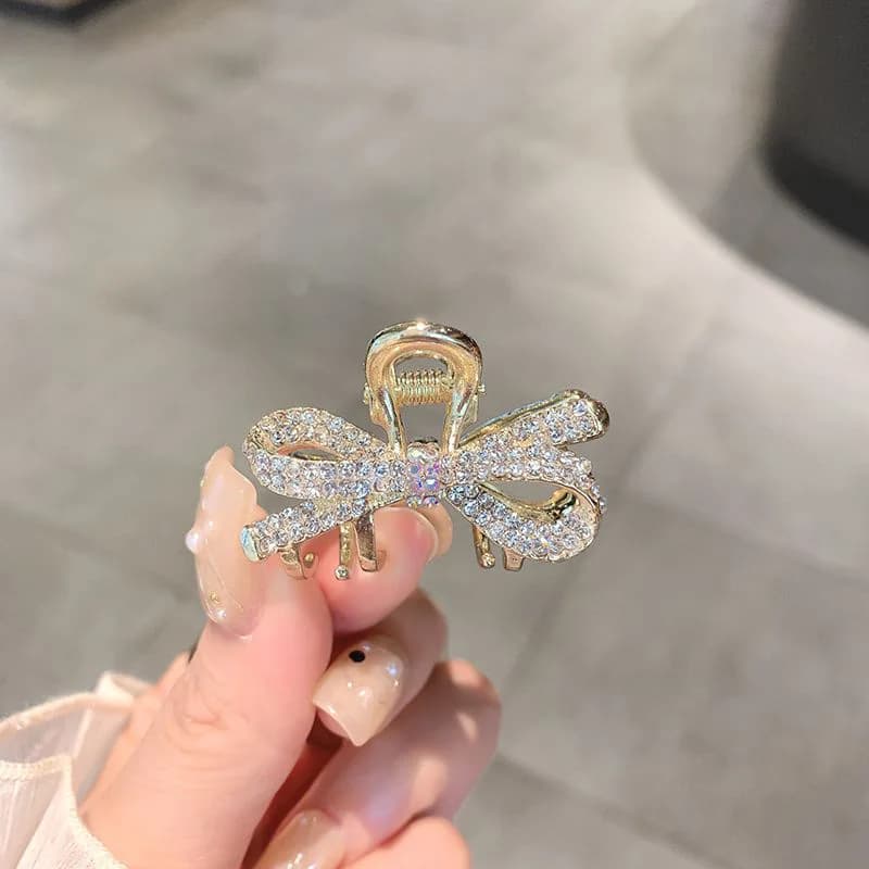 Nice Korean Style Hair Clips with Strass Fiocco, Mini Sweet Hair Clips for Frangia and Semi-Recise Hairstyles for Women and Girls