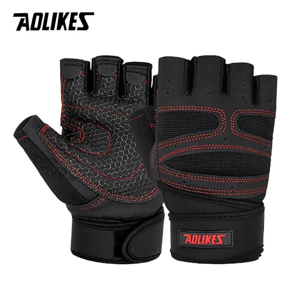 AOLIKES gym gloves with half fingers exercise heavy duty gloves for weight lifting sports gloves for training of the Body Building