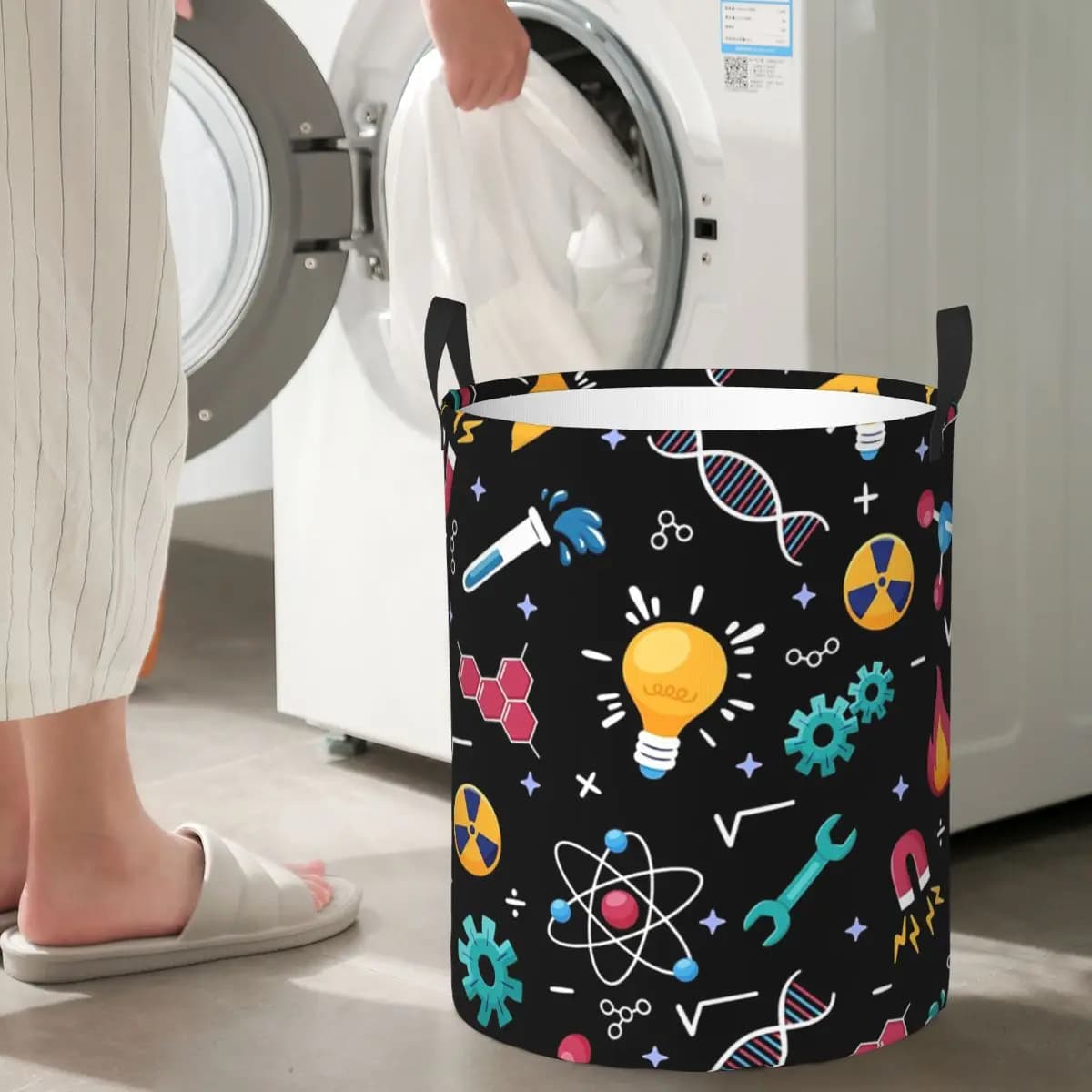 Foldable Basket for Bucato with Patterns STEM, Basket for Toys and Dresses, Home Organizer