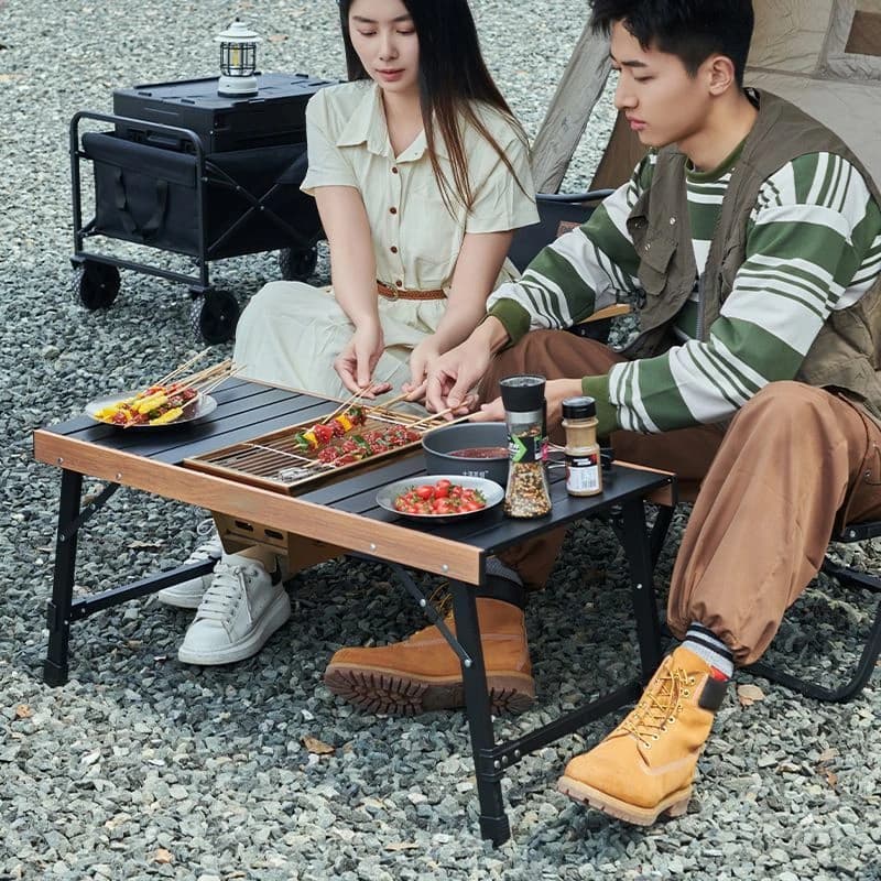Camping folding removable IGT wooden table gas cooker light camping barbecue grill table fishing table outdoor Picnic