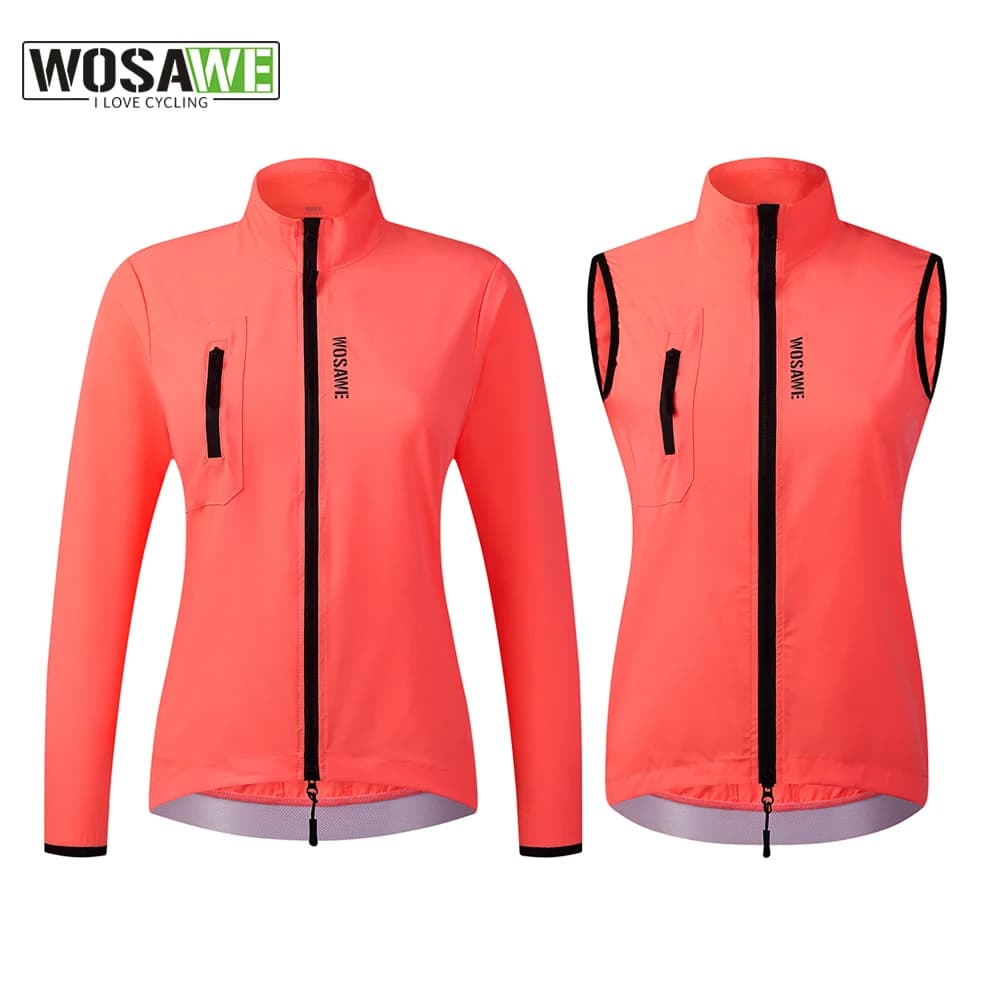 WOSAWE Giacca da ciclismo riflettente antivento da donna MTB Giacca a vento a maniche lunghe da bicicletta Gilet senza maniche Cappotto da bici Abbigliamento da ciclismo