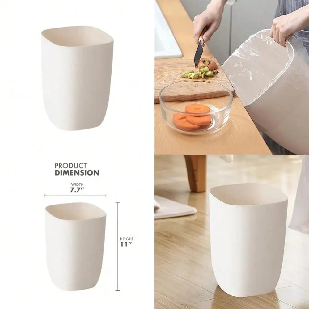 Cestino per rifiuti da bagno, piccolo cestino per camera da letto, soggiorno, cucina, cestino sottile e carino in plastica per ufficio, 7 litri, bianco avorio