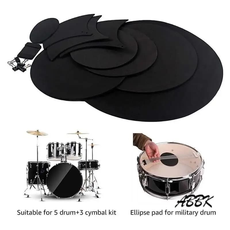 ABBK-1Set Set di cuscinetti muti per batteria Set di 14 pezzi Cuscinetti muti per batteria Riduzione del volume Rullante Pad per batteria Controllo del tono Accessori per batteria