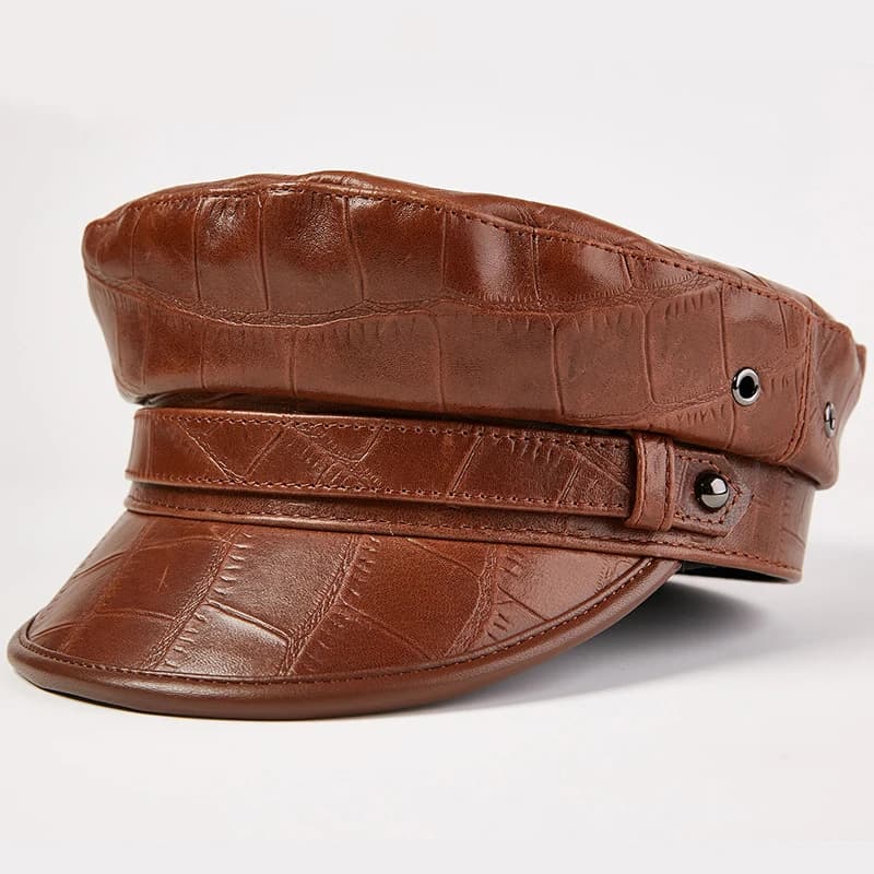 Autumn/Winter Genuine Leather berets Caps Motorcycle Hats for MiddleAged Elderly Men Women Outdoor Flat Top Captain Hats