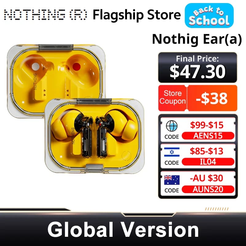 Global Version Nothing Ear (a) Bluetooth Earphone 45dB Active Noise Cancelling ANC Dynamic 42.5 hours listening Fashion Design
