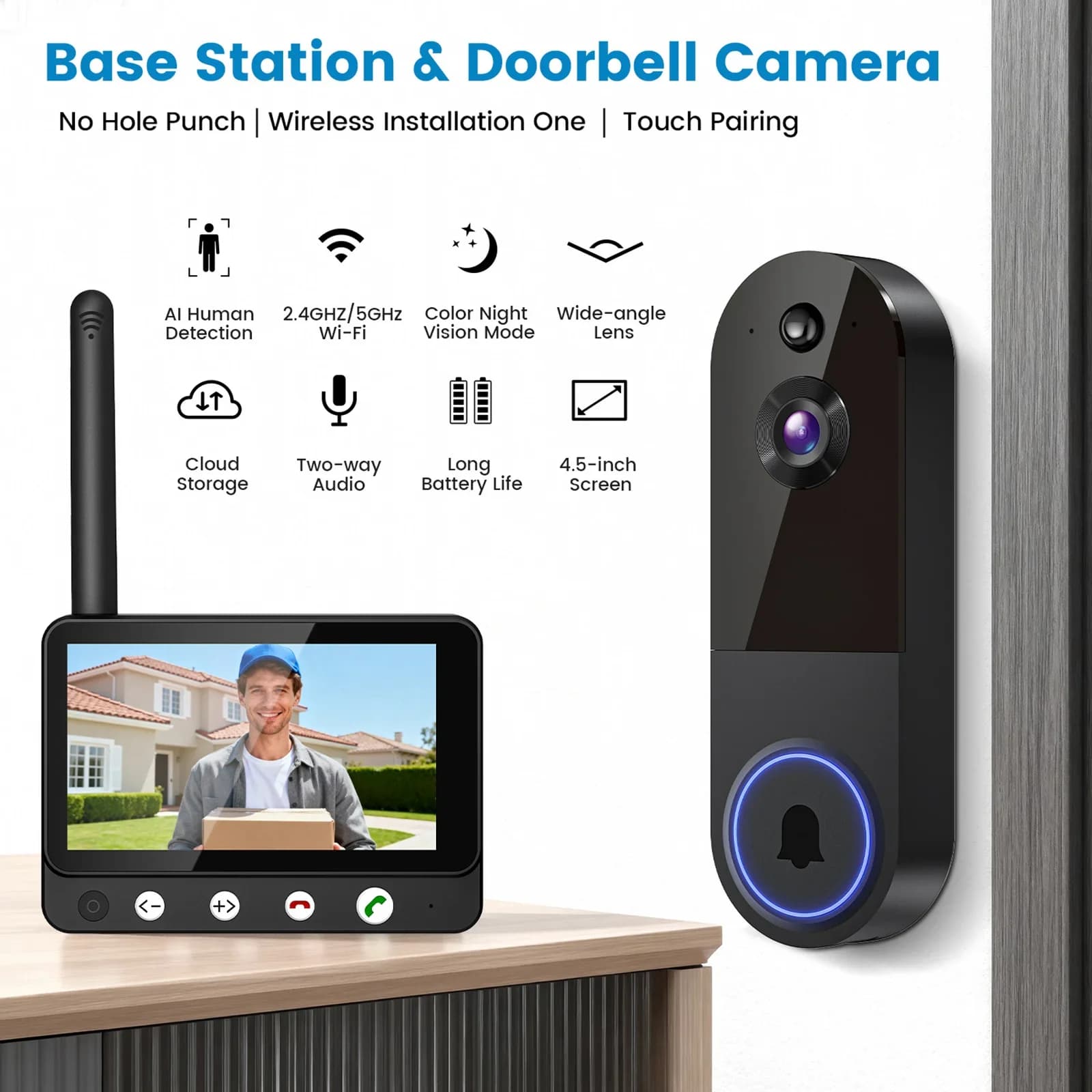 1080P WIFI Video Doorbell Smart Home Doorbell Wireless Security Camera Two-way Intercom Night Vision Intelligent Human Detection