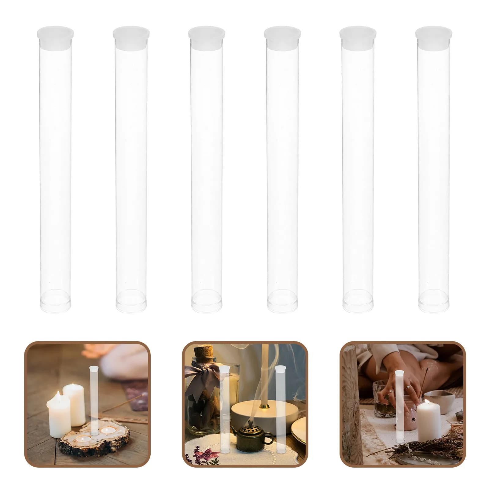 Set di 6 Tubi Trasparenti in Plastica per Incenso, Porta Bastoncini Organizzati per Arredamento Casa, Meditazione, Preghiera, Legno Sacro