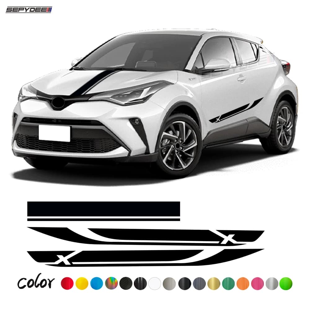 Racing Sport Car Hood Bonnet Door Side Skirt Sticker for Toyota C-HR Auto Body Decor Stripe Kits Vinyl Decal Car Accessories
