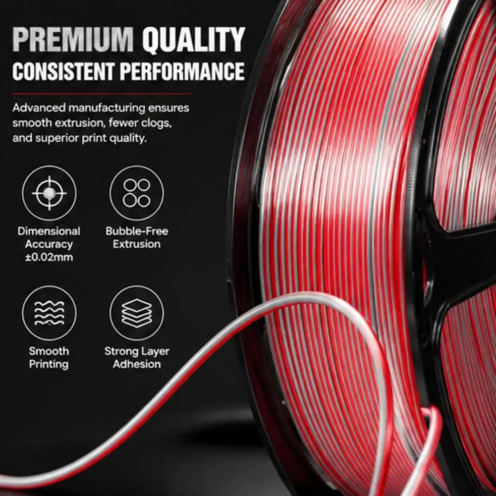 Dual Color 3d Printer Filament Pla 3d Printer Filament 1.75mm Silver Dual Color Silk Filament 3d Printing Accessories for Diy