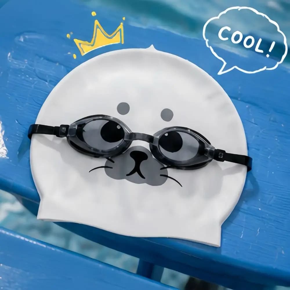 Waterproof Swimming Caps Ear Protection Animal Printed Silicone Swim Caps Comfortable Cartoon Seal Swim Hat Pool Accessories