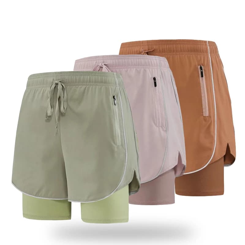 Gym Sports Shorts Anti-Exposure 2 in 1 Women's High Waist Quick Dry Badminton Running Tennis Cycling Shorts with Zipper Pocket