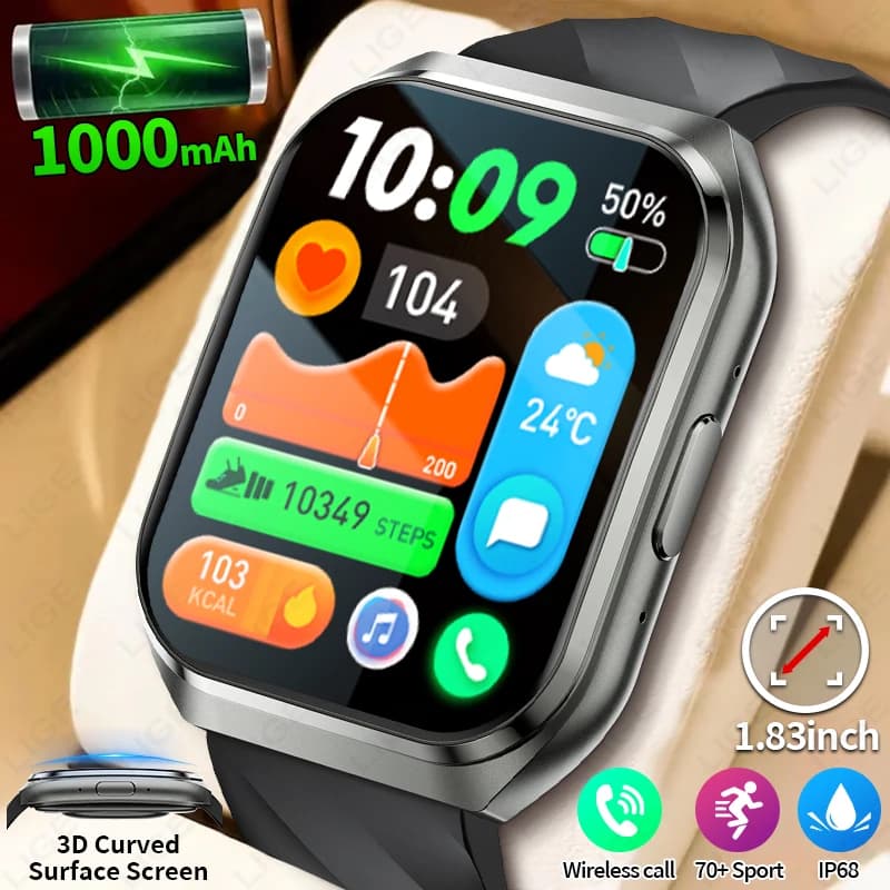 New GPS Smartwatch for Men, 1000mAh Battery, IP68 Waterproof, Cardiofrequencymeter, Bluetooth Calls, External Sport Watch