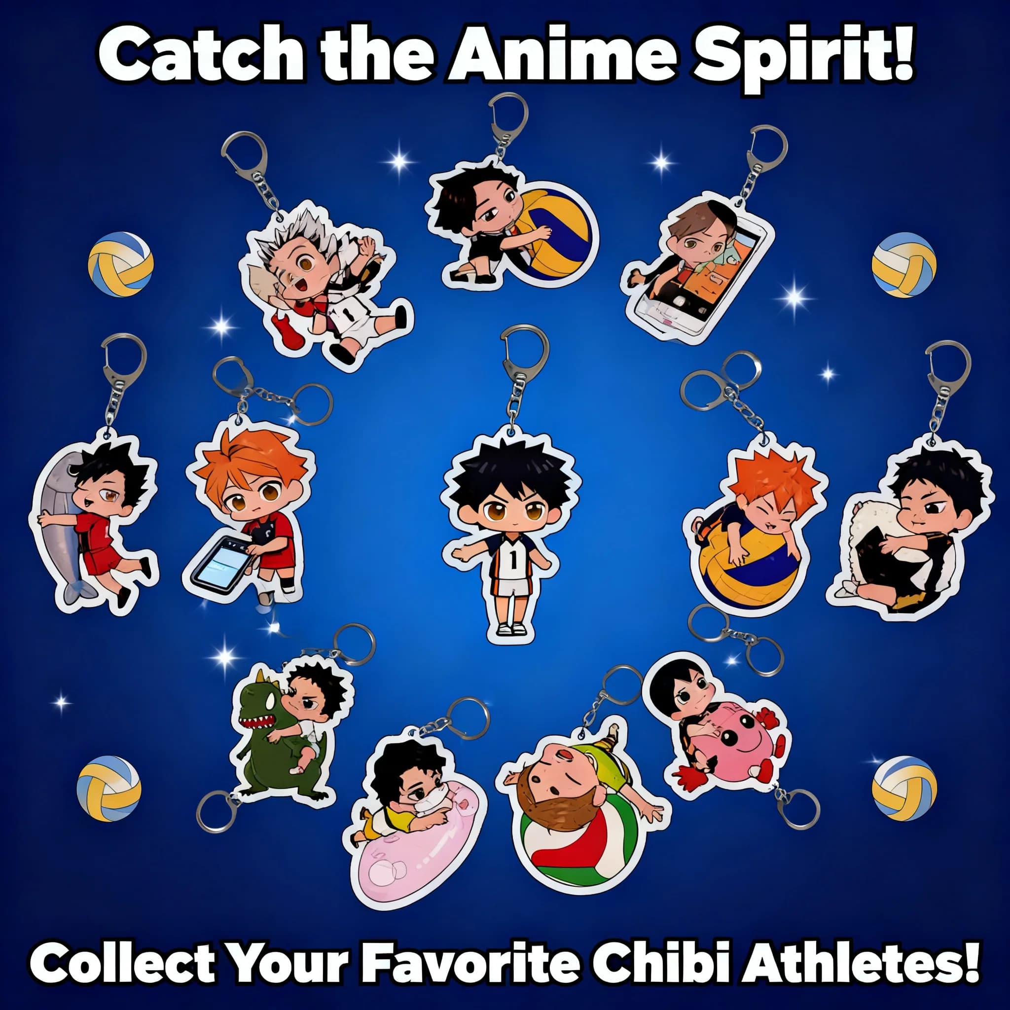 Haikyuuu Keyring with Soul Characters: Hinata Shoyo, Kageyama Tobio, Kenma, Kozume, Nishinoya Yuu, Acrylic Pendant