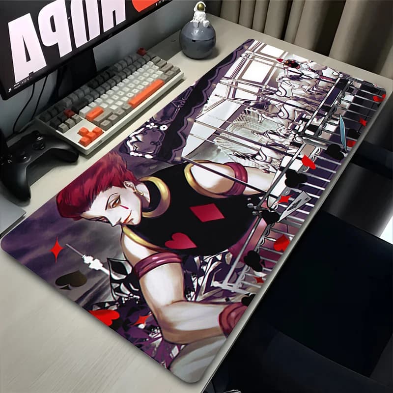 Tappetini per mouse PC da ufficio Rosa Anime Man Hisoka Tappetino per mouse da scrivania H-hunter x H-hunter HD Mousepad Laptop Gamer Cabinet Tastiera Pad Regalo