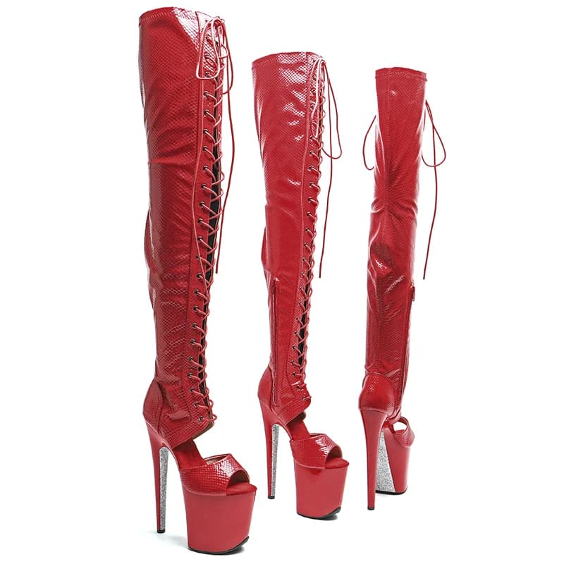 Leecabe 20CM/8inches snake PU upper Trendy fashion Pole dancing shoes platform High Heel Pole Dance boots
