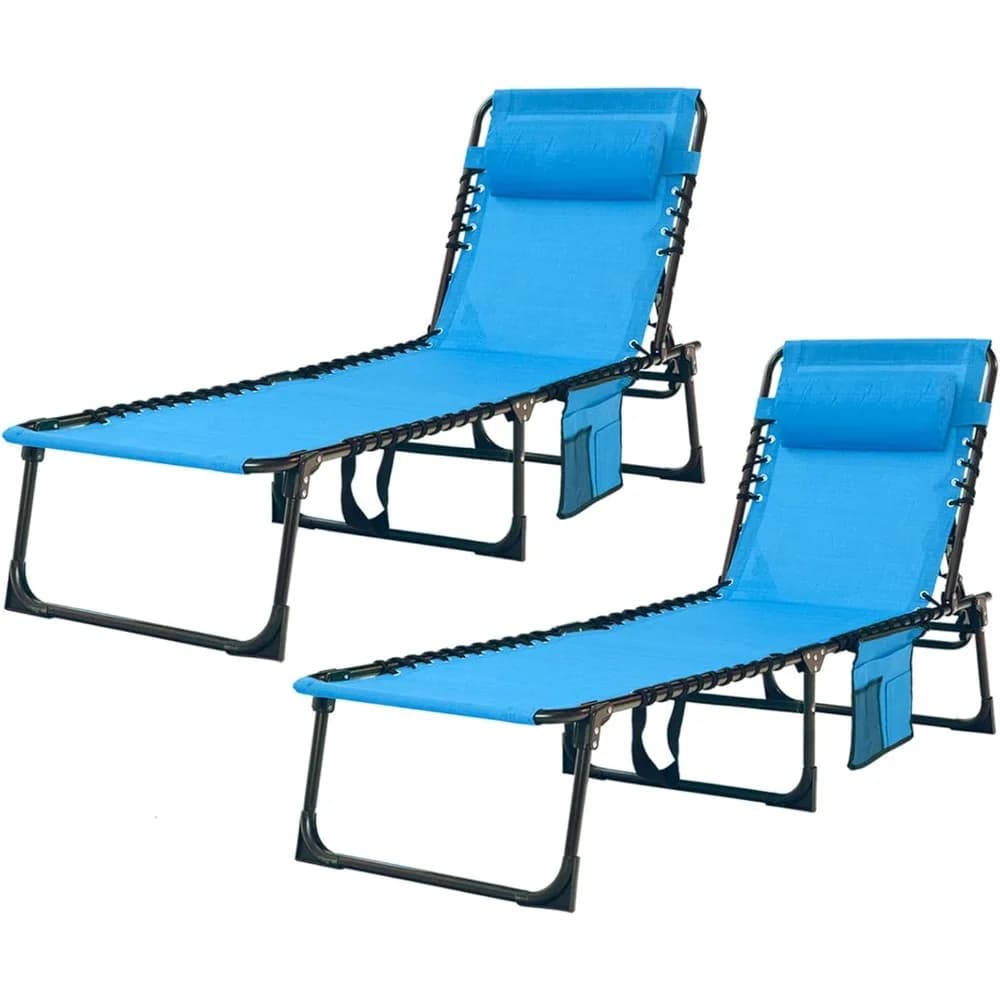 Portable Folding Chaise Lounger Set for Outdoor & Indoor Use - Adjustable Recliner with Pillow, Up to 400lb Capacity