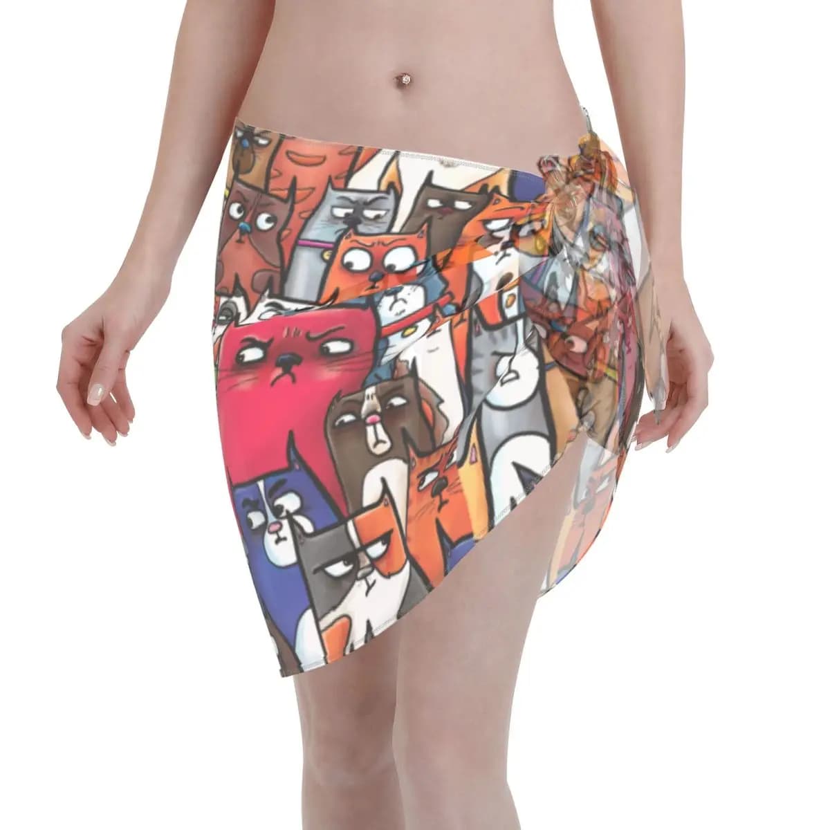 Copricostumi personalizzati con motivo gatti gattini sospetti Stampa Sarongs corti Costume da bagno Copricostumi trasparenti Copricostumi pareo Copricostumi da spiaggia