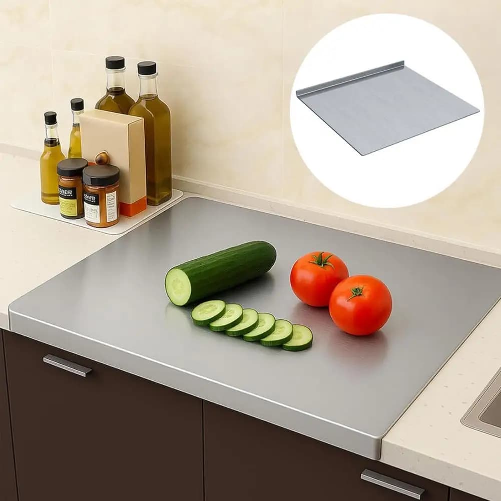 Tagliere da Cucina Leggero in Acciaio Inossidabile con Superficie Antiscivolo, Bordo a L a 90 Gradi, Tappetino per Impastare