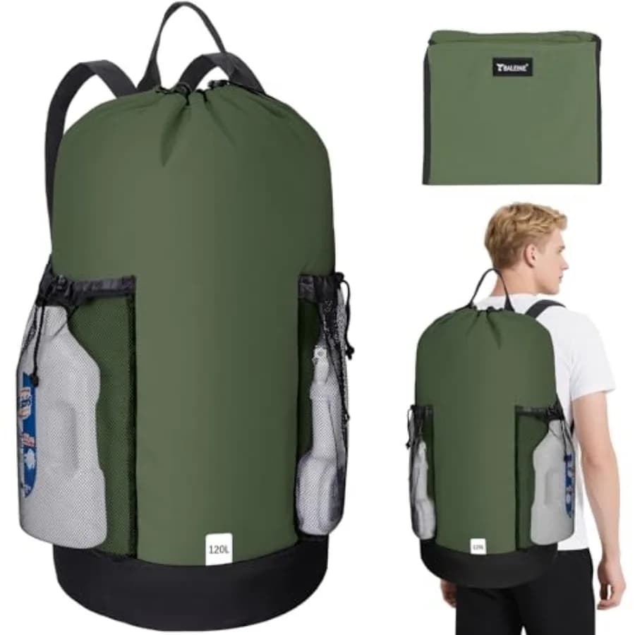 Laundry Bag Backpack, 900D Oxford Fabric Large Travel Laundry Bags with Shoulder Straps and 2 Mesh Pockets for College Dorm, Ap