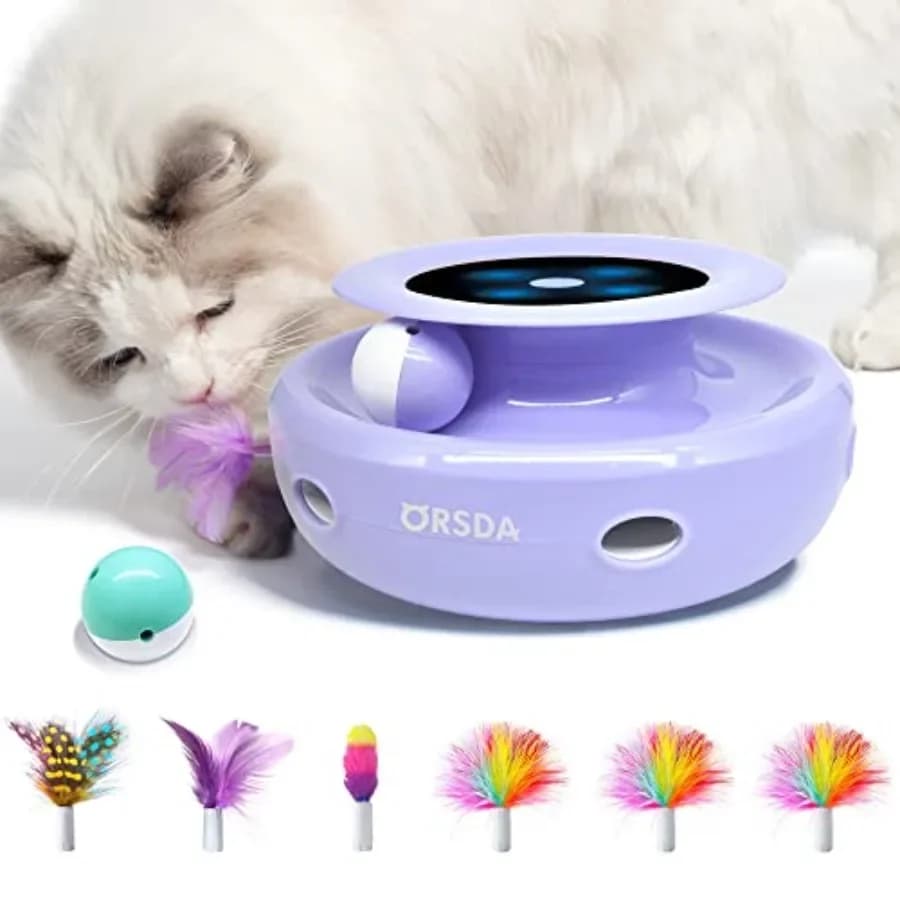 Cat Toys, 2-in-1 Interactive Cat Toys for Indoor Cats, Automatic Cat Toy Balls, Mice Toys Ambush Feather Kitten Toys with 7pcs