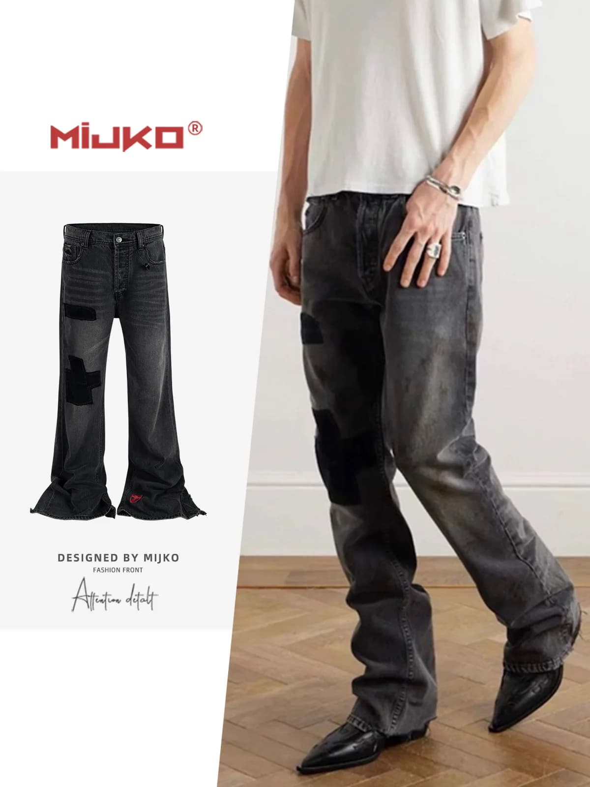 MIJKO Jeans da uomo Streetwear Pantaloni larghi vintage patchwork distrutti ZJ088