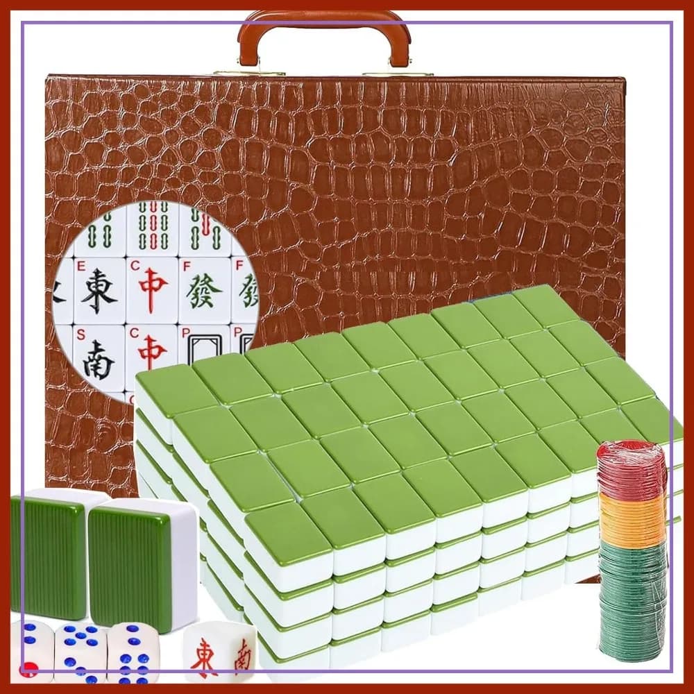 Set Mahjong con Valigetta, 146 Tessere Grandi da 1,5'', Numeri Arabi, Dadi e Fiches
