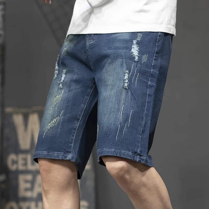 Summer Men's Loose Fit Denim orts Five Inches Elastic Waist Baggy Jeans Trendy Casual Large Size Mid-Thigh Length