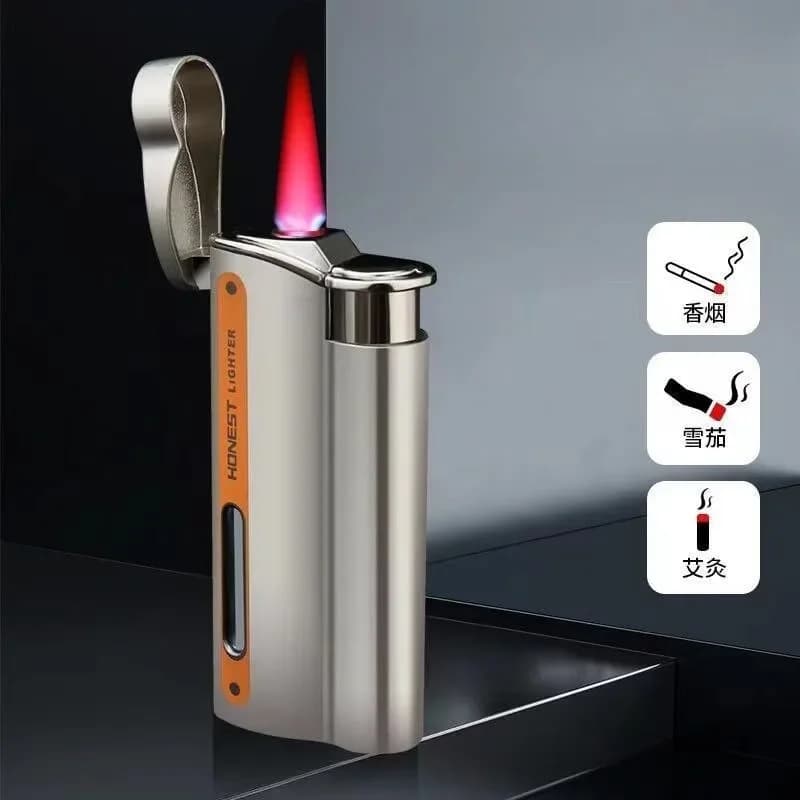 HONEST Camera di gas visibile in metallo Accendino gonfiabile con fiamma rossa Accessori per sigarette regalo di lusso leggero di fascia alta da uomo