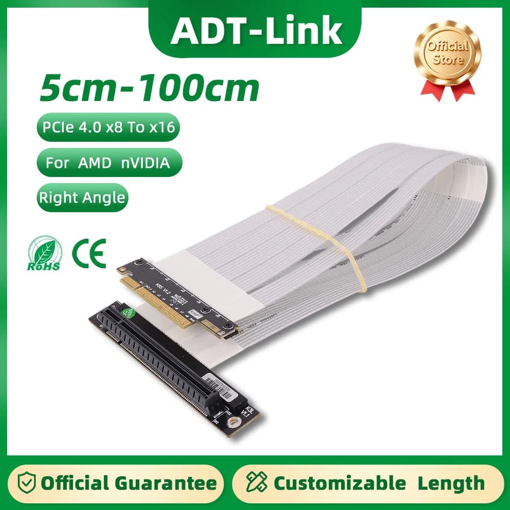 Cavo riser di estensione ADT-Link PCI-e 4.0 3.0 X8 a X16 PCI Express PCI-E 8x 16x Supporto schede video grafiche AMD NVIDIA RTX3060