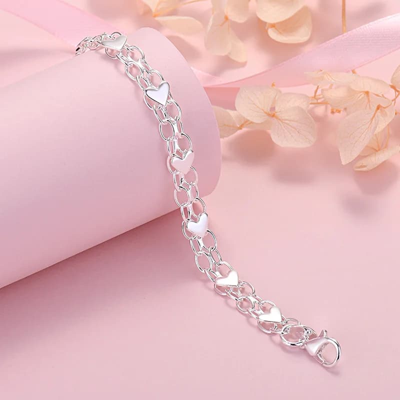 Bracciale a forma di cuore in argento sterling 925/dorato 18 carati, design originale, per donna, gioiello per fidanzata, regalo per matrimonio, festa, San Valentino.