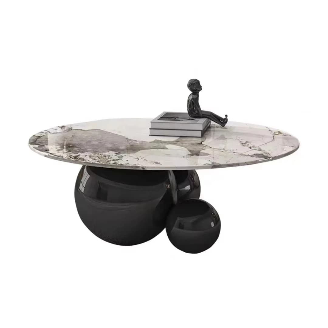 Tavolo centrale moderno Mobili per la casa europei Tavolino rotondo con base in acciaio inossidabile con gamba a sfera creativa a forma di luna