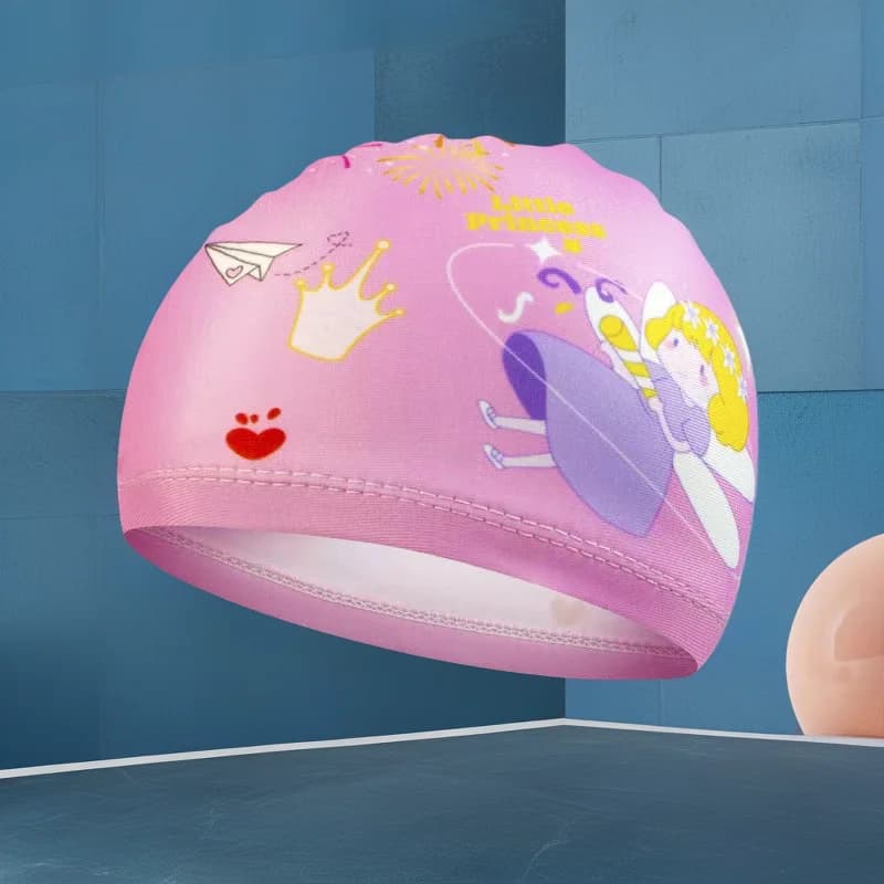 Swimming head with cute cartoon print Kids swimming equipment Comfortable and breathable universal swim cap for boys and girls