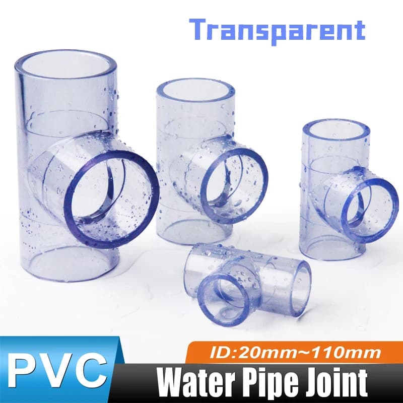 1 pz transparent UPVC Tee Raccordo ID 20/25/32/40/50/63/75/90/110mm in forma di T a 3 vie fitting equal coupling part connector
