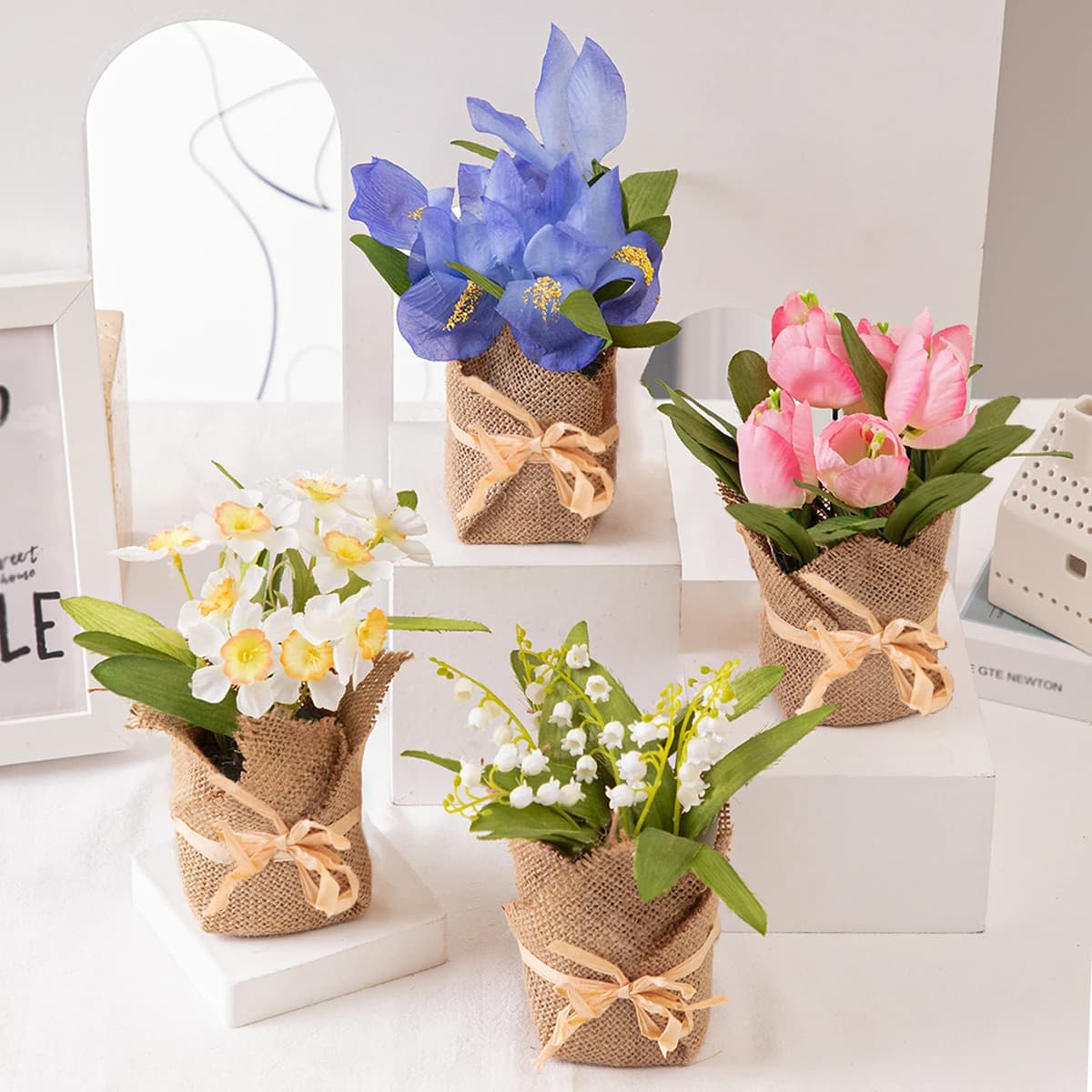 SIA FLOWER 1 Pc Tulip Daffodil Artificial Flowers Lily of the Valley Artificial Bonsai Plants Spring PE Material Home Decor