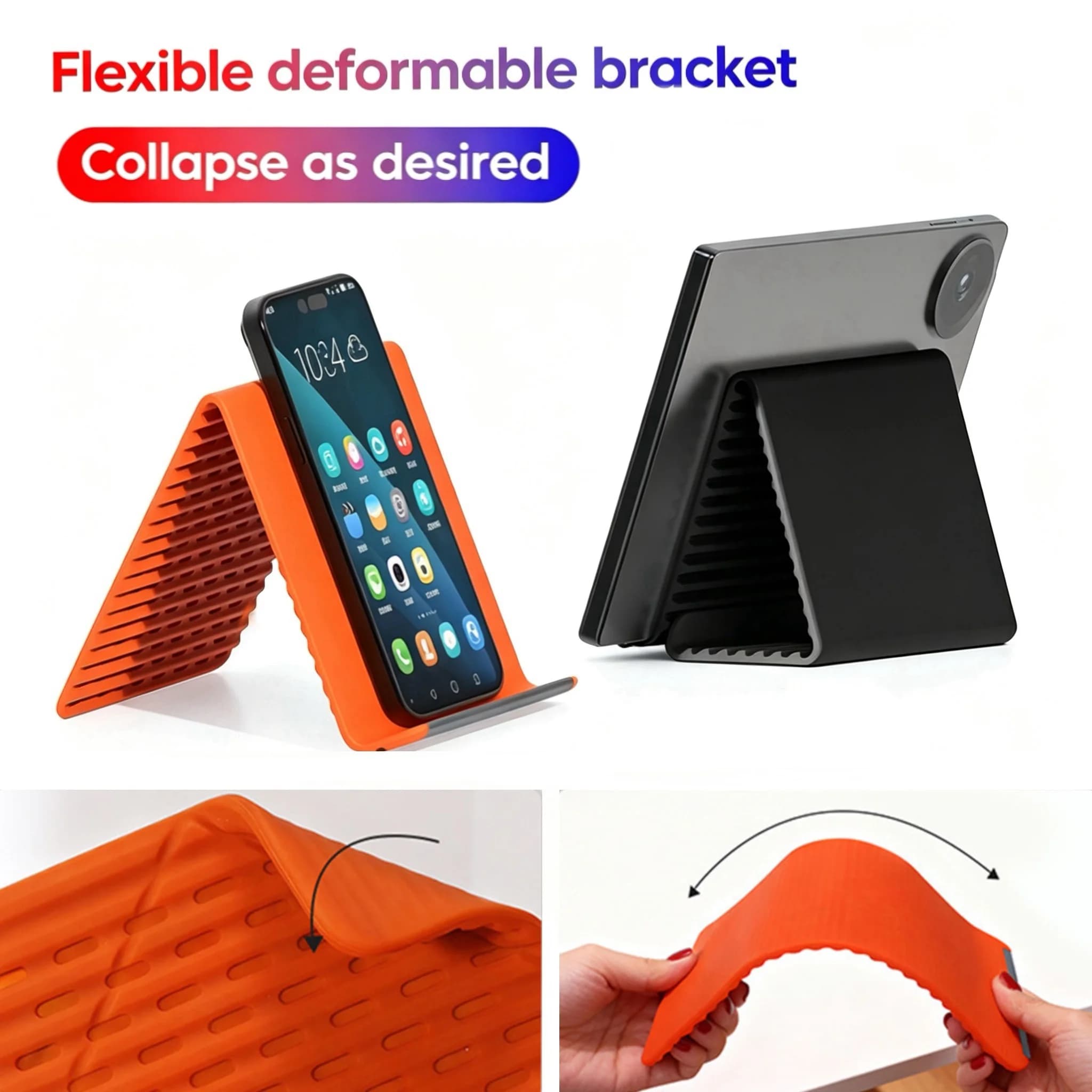 Supporto per telefono in silicone pieghevole portatile, pieghevole liberamente, multifunzionale, supporto da scrivania per telefono, tablet, laptop