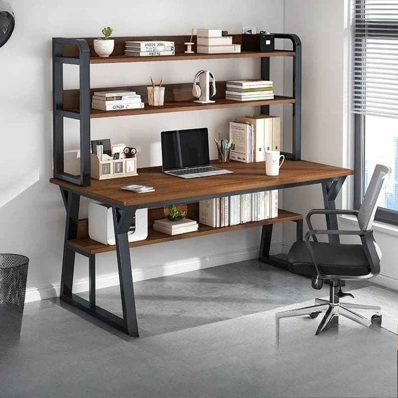 Scrivania Minimalista con Libreria Integrata, Scrivania per Computer, Scrivania Semplice con Pannello Forato per Appartamenti Piccoli