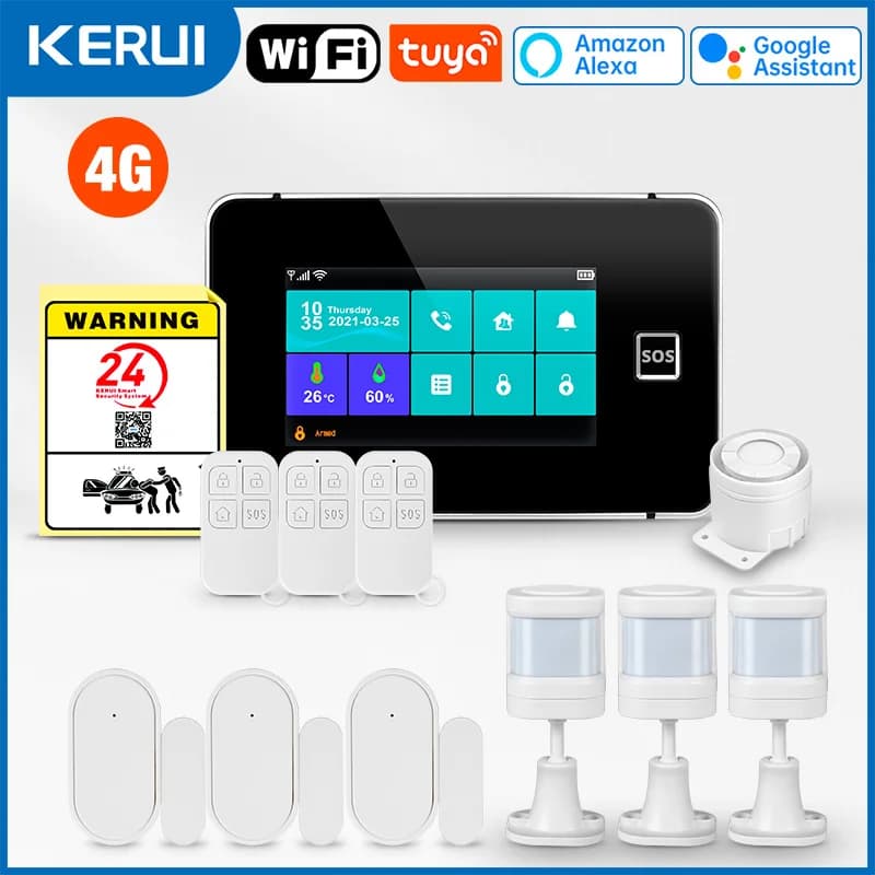 Sistema di allarme domestico KERUI 4G, sistema di allarme wireless di sicurezza con notifica dell'app Tuya Smart, sensori di movimento, sensori per porte e finestre