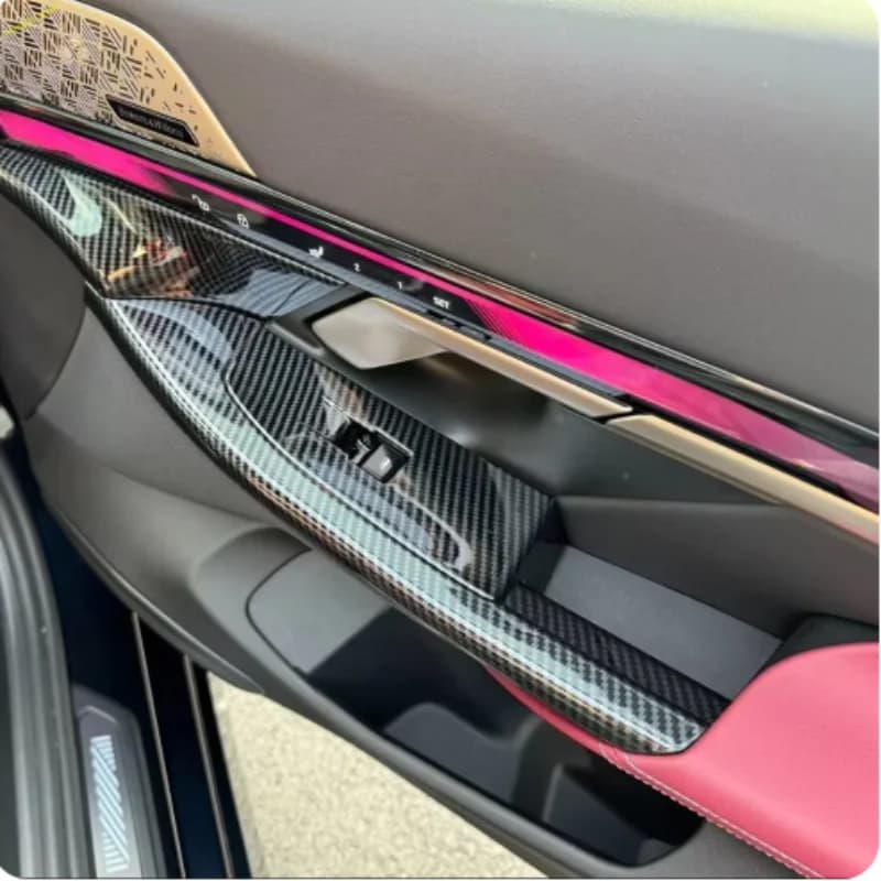 LHD ABS In Fibra di Carbonio Look Finestre Aumento Interruttore Sul Pannello di Vetro Ascensore di Controllo Della Copertura Trim Misura Per BMW Serie 5 G60 2024 2025 Auto accesso