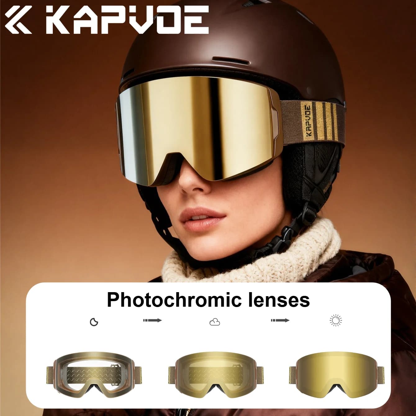 Kapvoe Occhiali da neve fotocromatici rossi Lenti antiappannamento magnetiche Protezione UV400 Uomo Donna Occhiali da sci Inverno Occhiali da snowbike
