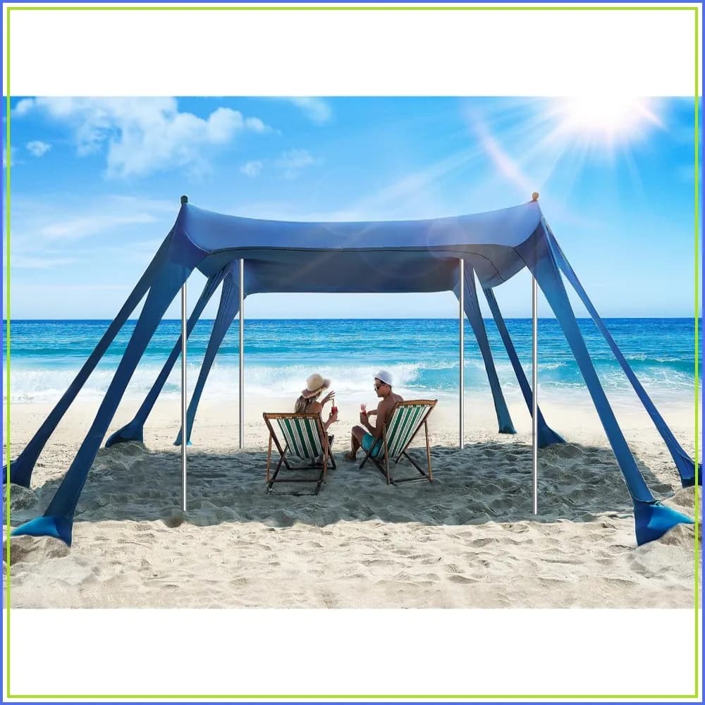 Beach Tent Canopy Sun Shade UPF50+ 10x10ft Pop Up Shelter with Sandbags Poles for Camping Picnic Outdoor