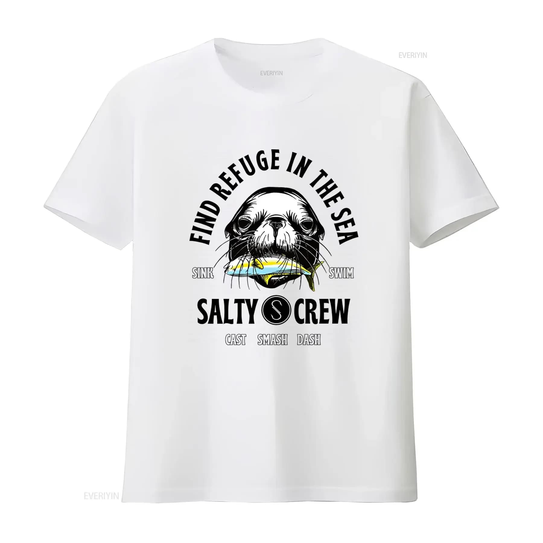 Salty Crew Mouthful Boys T shirt Athletic Heather All Sizes Find Refuge In The Sea Seal Print vintage Washed streetwear