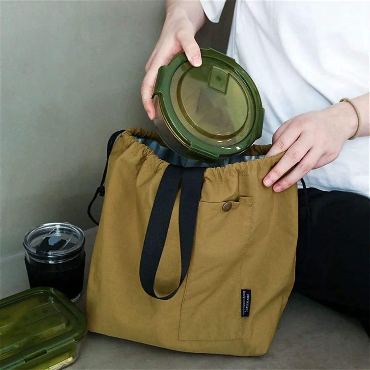 Y31A Borsa per il pranzo Borsa Bento Box per picnic con isolamento termico portatile con coulisse in tinta unita grande
