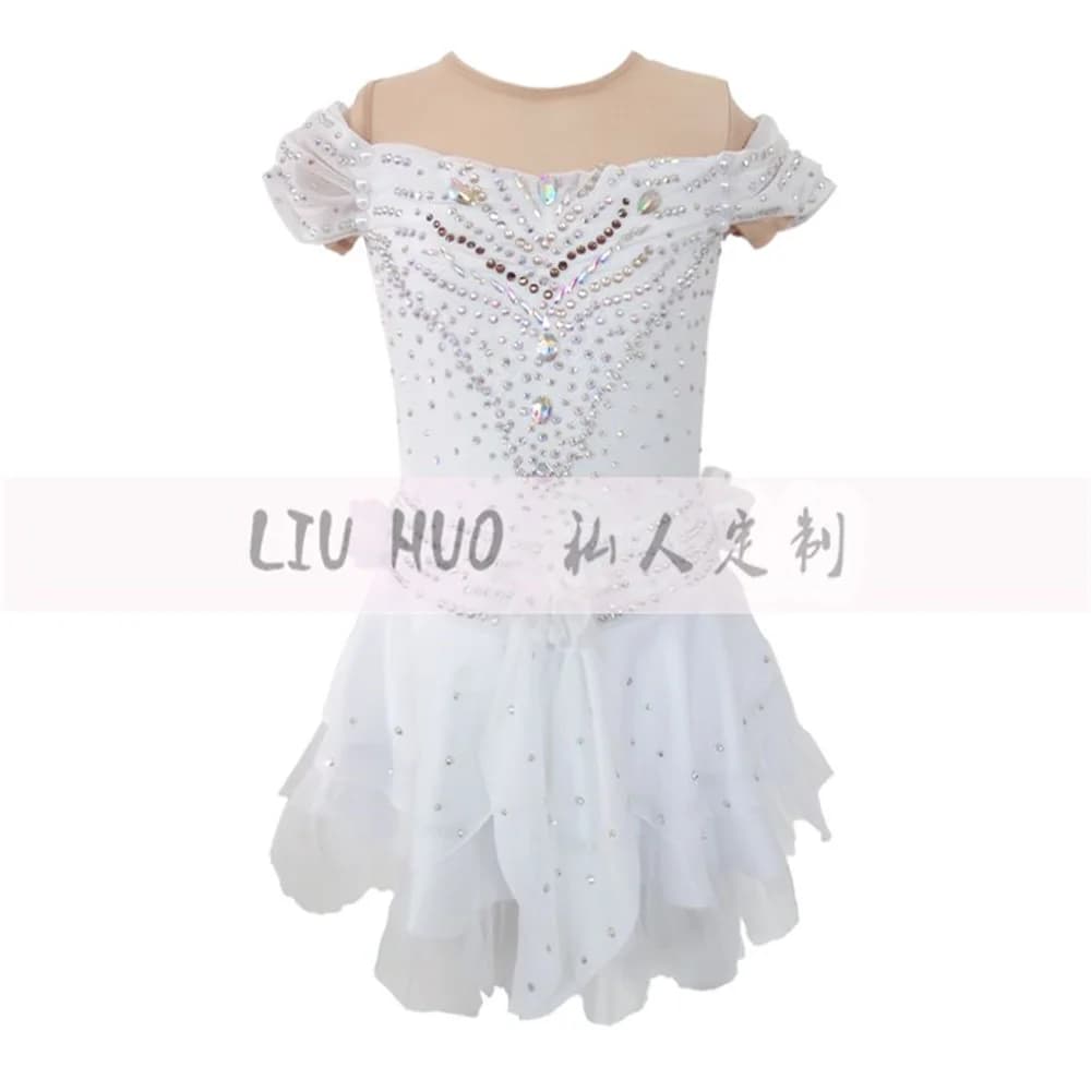 LIUHUO Pattinaggio di Figura Vestito da Donna Ragazza Adolescenti Balletto sul Ghiaccio Prestazioni Ginnastica Concorso Body Roller Bambini Danza Bianco