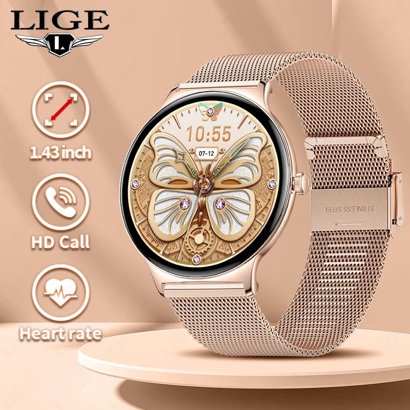 LIGE 2026 Smartwatch di Lusso da Donna con Display AMOLED da 1,43”, Monitoraggio Frequenza Cardiaca, Monitoraggio del Sonno, Impermeabile, Chiamate Bluetooth