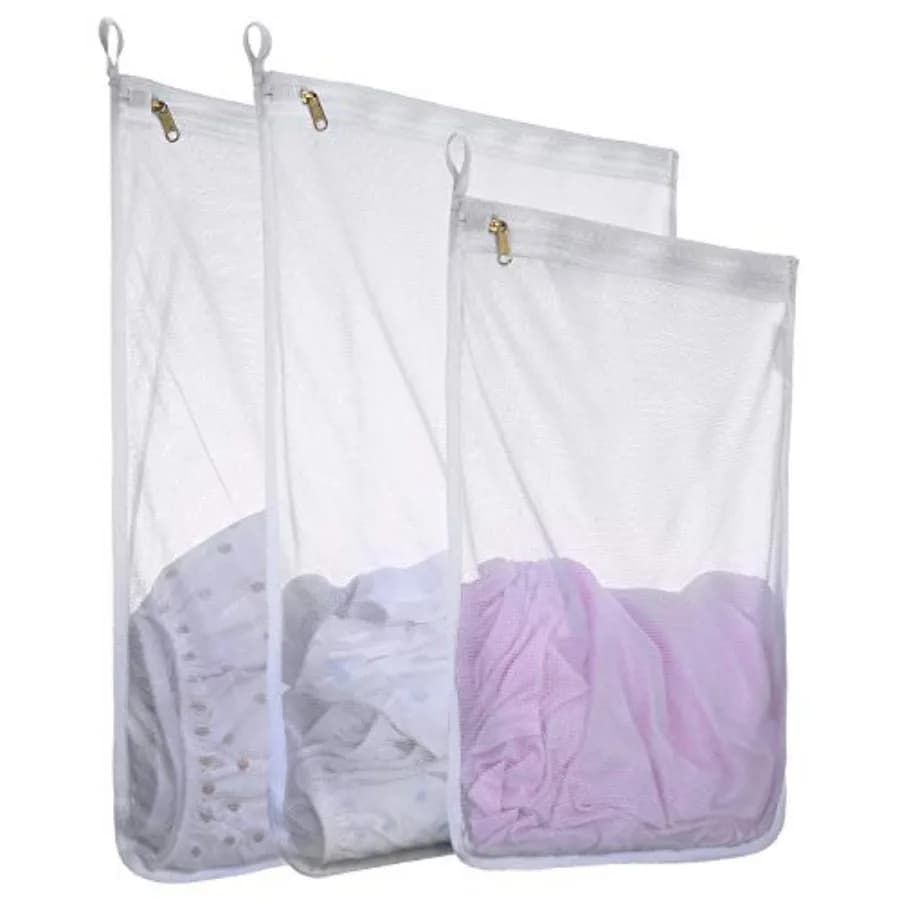 Sacchetti per bucato a rete fine per capi delicati, confezione da 3 (2L+1M), sacchetti lavabili riutilizzabili con cerniere robuste, sacchetti per lavaggio in rete resistenti per biancheria intima