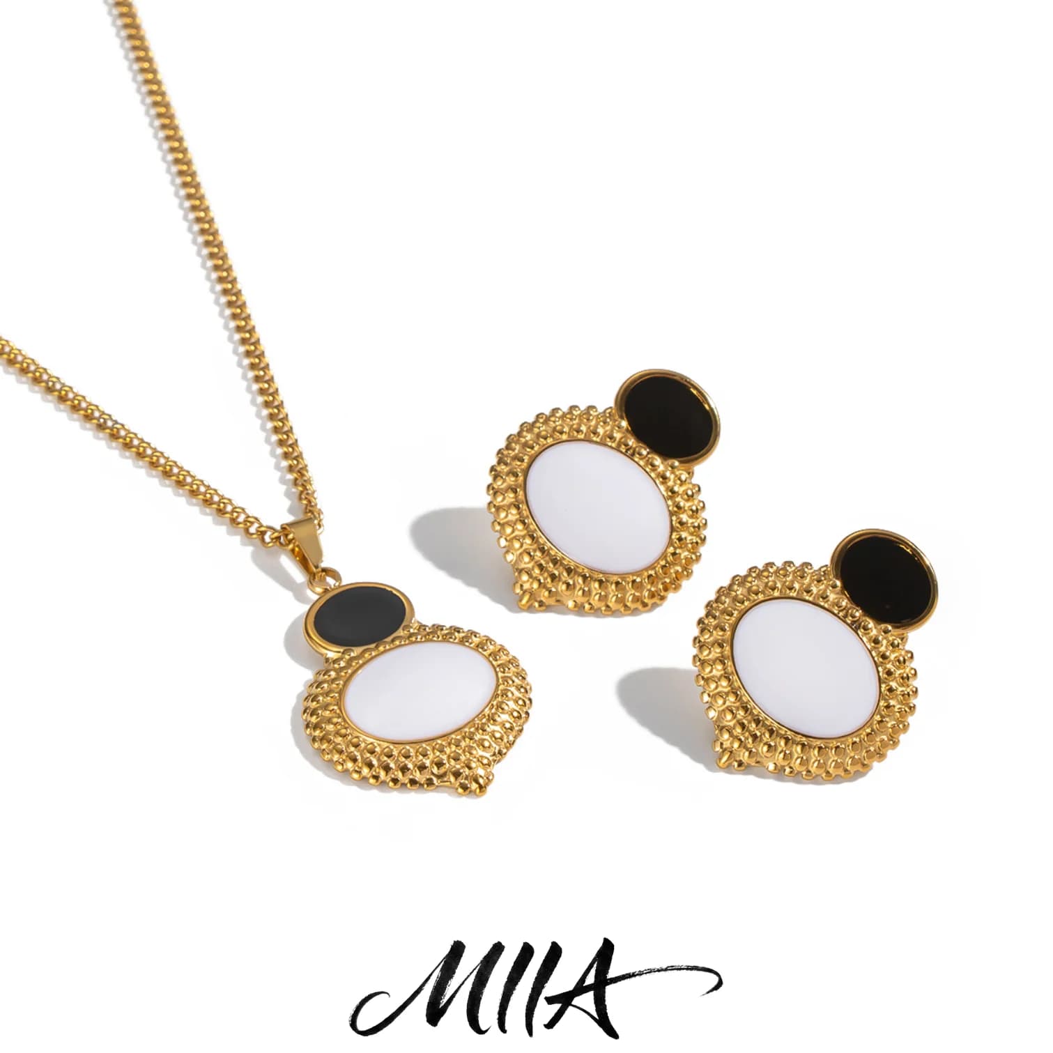 Miia 316L Stainless Steel Retro Oval Stud Earrings Necklace Waterproof Ear Jewelry For Women Girl Gift Party Wedding aretes