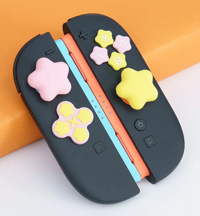Simpatiche Stelle Silicone Morbido D-pad Pulsante Croce ABXY Chiave Della Cassa Dell'autoadesivo Per Interruttore 2/Oled NS Lite Joy-con Thumb Stick Grip Cap copertura
