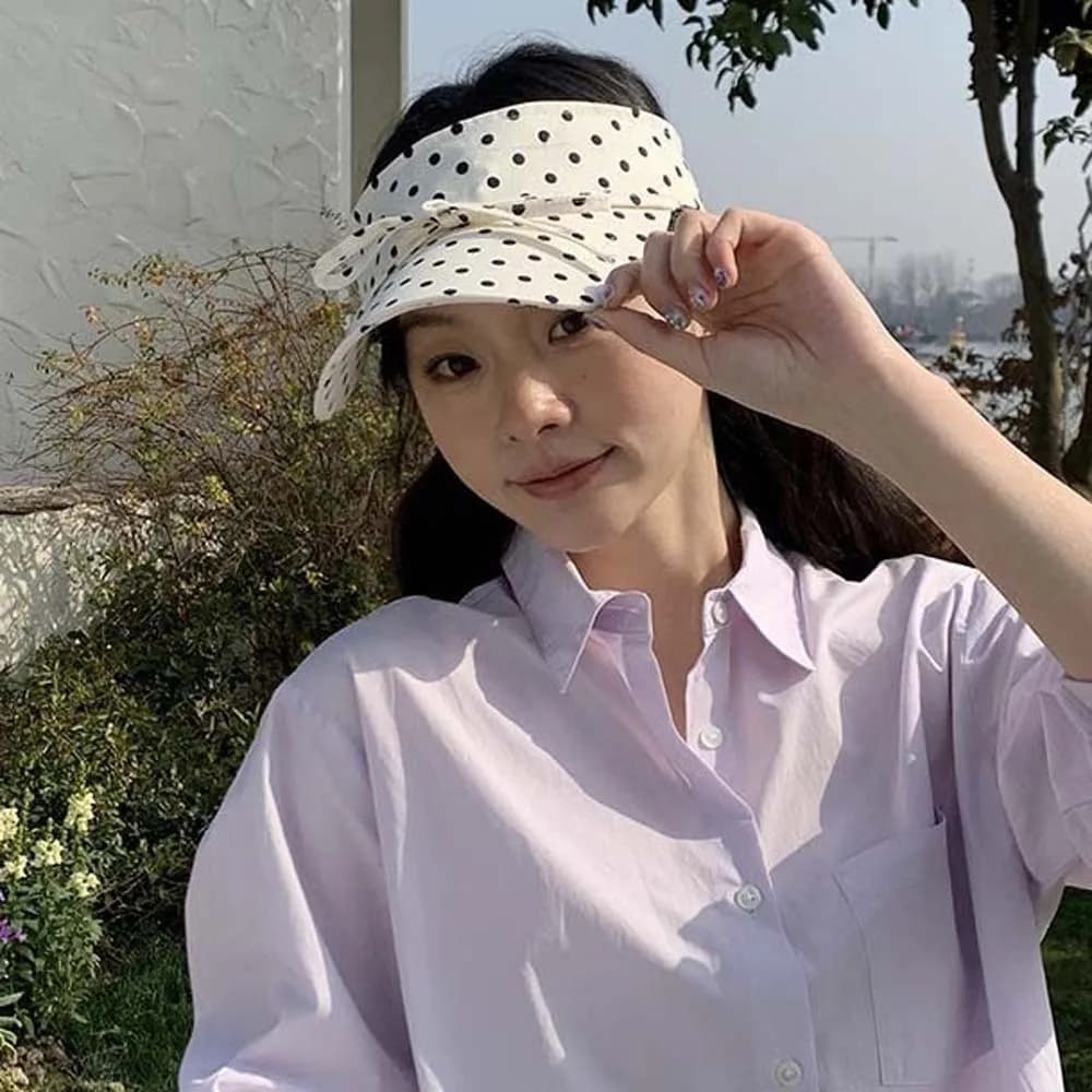 Summer Headwear Polka Dot Sun Visor Bowknot Adjustable Open Top Cap Packable Washable Beach Hat Ladies