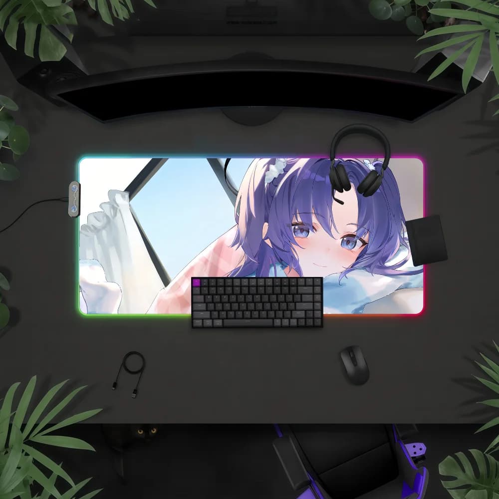 Tappetino per mouse Game Blue Archive Yuuka con luce LED RGB, tastiera da gioco colorata, copertura antiscivolo, superficie impermeabile