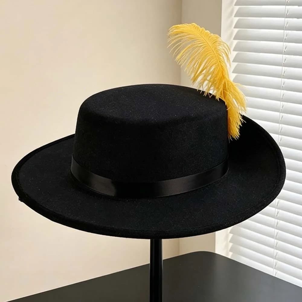 Felt Cavalier Top Hat Wide Brim Artificial Feather Feather Stage Cap Lightweight Retro Style Masquerade Headwear Unisex